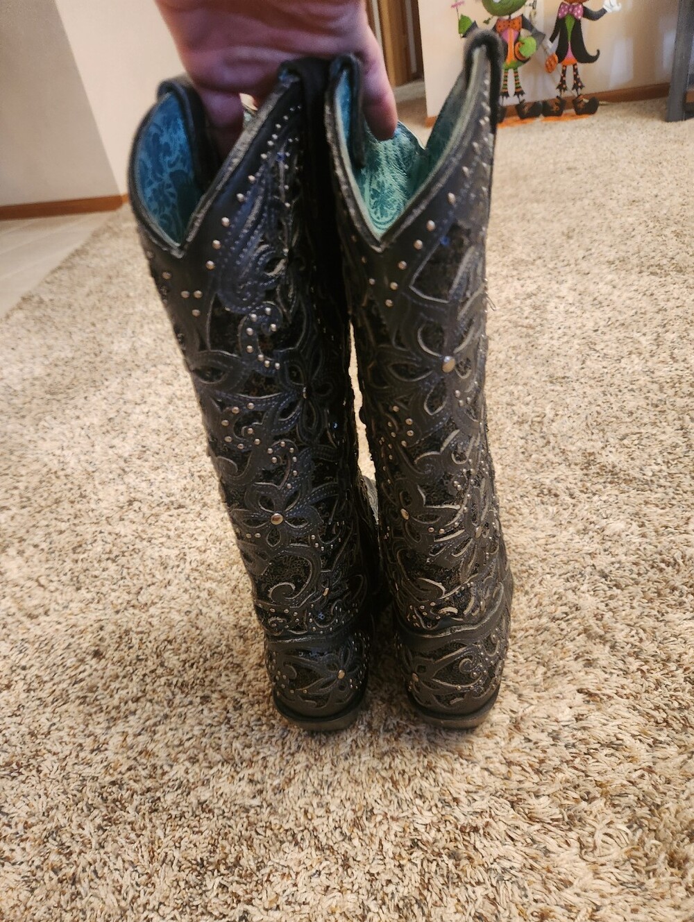 Corral Black Embroidered Western Boots with Glitter Inlay Size 6.5 - Picture 6 of 9